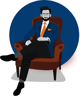 Investor sitting confidently in a chair