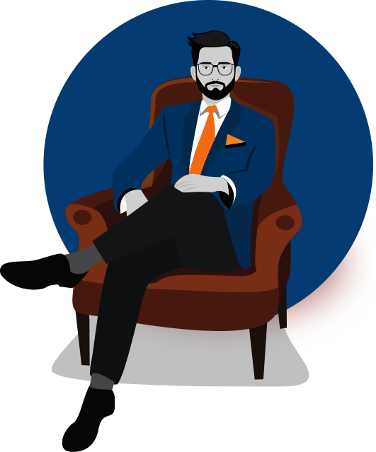 Investor sitting confidently in a chair