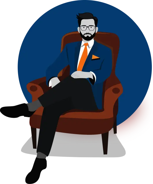 Investor sitting confidently in a chair