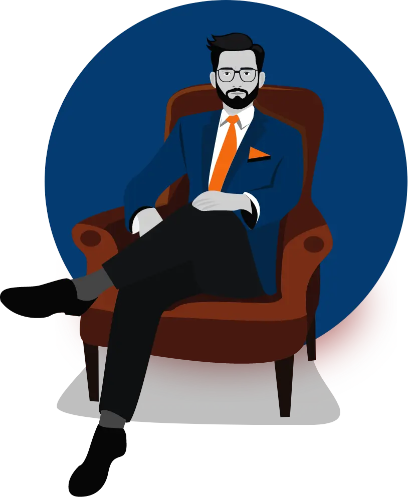 Investor sitting confidently in a chair